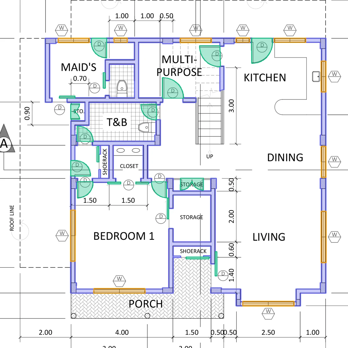 Floor plan with detected walls, doors, windows